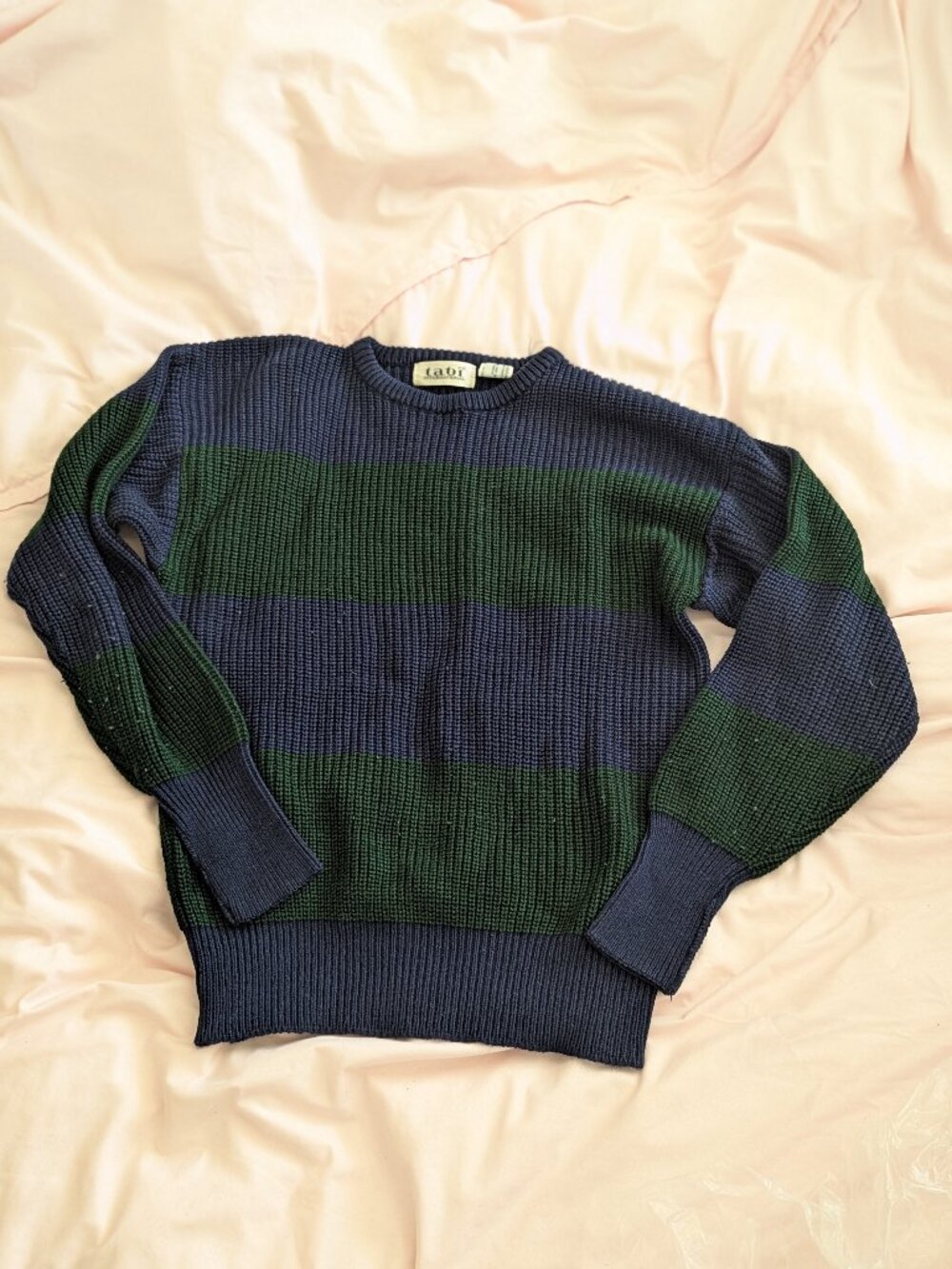 Tabi Navy Green Striped Chunky Knit Sweater S